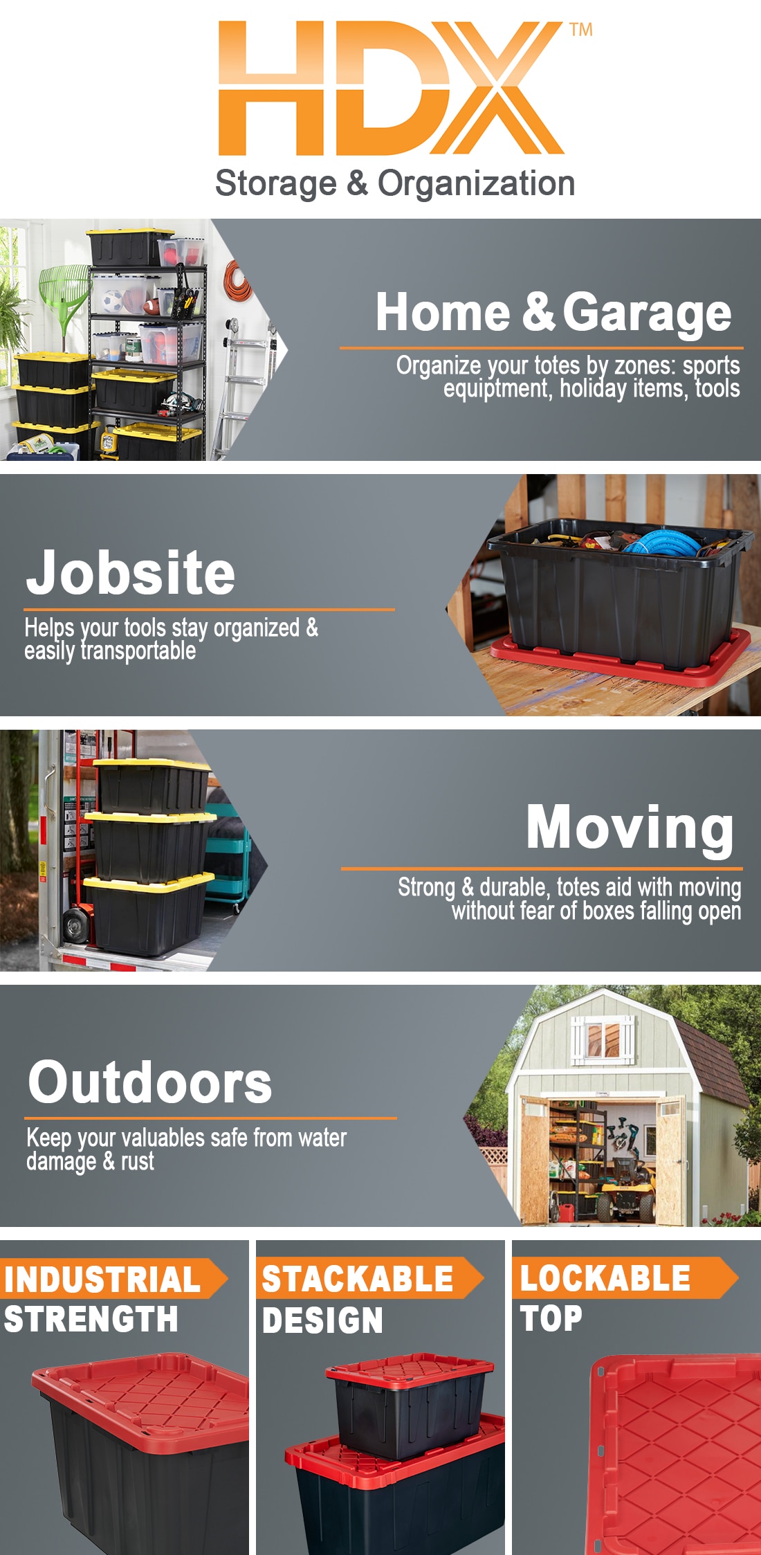 HDX 55 Gal. Tough Storage Tote in Black with Red Lid 206227 The Home Depot